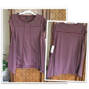 Cold Crush Burgundy Striped Lagenlook Asymmetric Tunic Top - NWT!